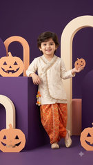 Ivory Embroidered Boys Kurta Set with Red Printed Dhoti Pants | Luxury Festive We