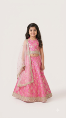 royal pink golden work chanderi lehenga choli set